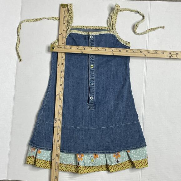 Deux par Deux Girls Denim Dress 6Y Beaded Floral Ruffle Artisan Cottagecore - Picture 4 of 6
